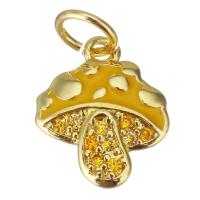 Cubic Zirconia Micro Pave Brass Pendant, mushroom, plated, fashion jewelry & DIY & for woman & with cubic zirconia, golden Approx 3.5mm 