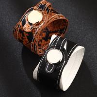 PU Leather Cord Bracelets, Zinc Alloy, plated, for woman & snakeskin pattern 