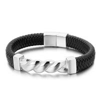 Men Bracelet, Titanium Steel, with Faux Leather, plated, for man 