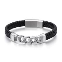 Men Bracelet, Titanium Steel, with Faux Leather, plated, for man & multi-strand, black 