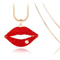 Zinc Alloy Sweater Chain Necklace, with 1.96 inch extender chain, Lip, gold color plated, for woman & with rhinestone, red Approx 31.49 Inch 