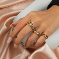 Zinc Set anillo de aleación, aleación de zinc, anillo de dedo, chapado, tres piezas & Joyería & para mujer & con diamantes de imitación, dorado, Vendido por Set