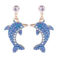 Zinc Alloy Rhinestone Drop Earring, Dolphin, fashion jewelry & for woman & with rhinestone 