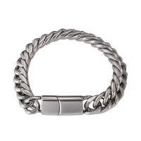Men Bracelet, 316L Stainless Steel, plated, fashion jewelry, silver color, 12mm Approx 230 