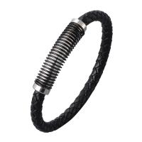 Los hombres de la pulsera y del brazalete, acero inoxidable 316L, con Capa cuero serraje, chapado, Joyería, Negro, 6mm, Vendido por Sarta