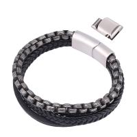 Men Bracelet, Microfiber PU, with Stainless Steel, plated, fashion jewelry 12mmX6mm 