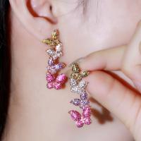 Cubic Zirconia Micro Pave Brass Earring, with Cubic Zirconia, fashion jewelry, pink, 4 CM 