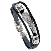 PU Leather Cord Bracelets, with Zinc Alloy, plated, hardwearing & Unisex, black, 225mm 