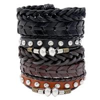 Faux Leather Bracelet Set, with Iron, plated, 6 pieces & hardwearing & Unisex, 60mm 