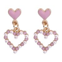 Zinc Alloy Drop Earring, with Plastic Pearl, Heart, fashion jewelry & for woman 