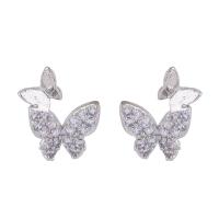 Cubic Zirconia Micro Pave Brass Earring, Butterfly, fashion jewelry & for woman & with cubic zirconia 