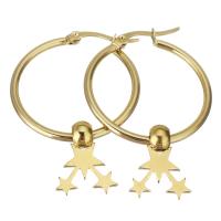 Stainless Steel Hoop Earring, Star, gold color plated, for woman  