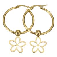 Stainless Steel Hoop Earring, Flower, gold color plated, for woman & hollow  