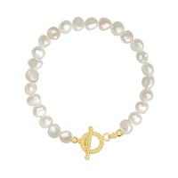 Plastic Pearl Bracelets, with Zinc Alloy, fashion jewelry, golden, 18cm 