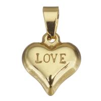 Stainless Steel Heart Pendants, gold color plated, with letter pattern Approx 