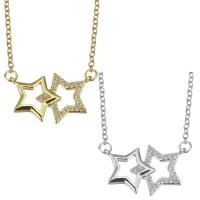 Cubic Zircon Micro Pave Brass Necklace, with stainless steel chain, with 1.5 inch extender chain, Star, plated, micro pave cubic zirconia & for woman & hollow 1.5mm Approx 17 Inch 