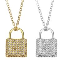 Cubic Zircon Micro Pave Brass Necklace, with stainless steel chain, with 1.5 inch extender chain, Lock, plated, micro pave cubic zirconia & for woman 1.5mm Approx 17 Inch 
