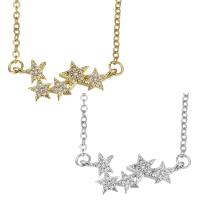 Cubic Zircon Micro Pave Brass Necklace, with stainless steel chain, with 1.5 inch extender chain, Star, plated, micro pave cubic zirconia & for woman 1.5mm Approx 17 Inch 