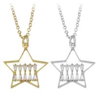Cubic Zircon Micro Pave Brass Necklace, with stainless steel chain, with 1.5 inch extender chain, Star, plated, micro pave cubic zirconia & for woman & hollow 1.5mm Approx 17 Inch 