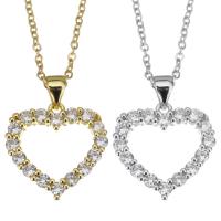 Cubic Zircon Micro Pave Brass Necklace, with Stainless Steel, with 1.5 inch extender chain, Heart, plated, micro pave cubic zirconia & for woman & hollow 1.5mm Approx 17 Inch 