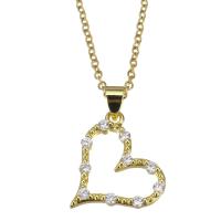 Cubic Zircon Micro Pave Brass Necklace, with stainless steel chain, with 1.5 inch extender chain, Heart, gold color plated, micro pave cubic zirconia & for woman & hollow 1.5mm Approx 17 Inch 