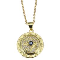 Cubic Zircon Micro Pave Brass Necklace, with stainless steel chain, with 1.5 inch extender chain, Round, gold color plated, micro pave cubic zirconia & for woman & enamel 1.5mm Approx 17 Inch 