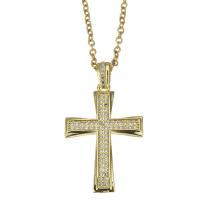 Cubic Zircon Micro Pave Brass Necklace, with stainless steel chain, with 1.5 inch extender chain, Cross, gold color plated, micro pave cubic zirconia & for woman 2mm Approx 17 Inch 