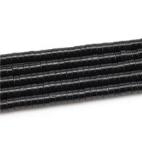 Schwarzer Stein Perle, Rondell, poliert, DIY, schwarz, 3x6mm, 130PCs/Strang, verkauft von Strang