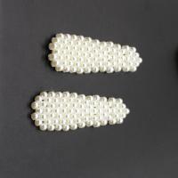 Hair Clip Cabochon Finding, Plastic Pearl, Triangle, DIY, white, 73*22*4mm 