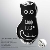 304 Stainless Steel Brooch, Cat, plated, fashion jewelry & Unisex, black, 15*27*10MM 