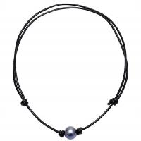 Plastik-Perlenkette, Lederband, mit Kunststoff Perlen, Modeschmuck, keine, verkauft von Strang