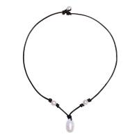 Plastik-Perlenkette, Lederband, mit Kunststoff Perlen, Modeschmuck, schwarz, verkauft von Strang