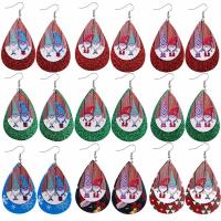 Christmas Earrings, PU Leather, with Zinc Alloy, Teardrop, printing, Christmas jewelry & for woman 