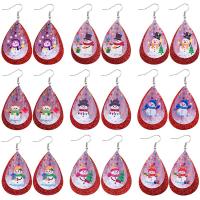 Christmas Earrings, PU Leather, with Zinc Alloy, Teardrop, printing, Christmas jewelry & for woman 