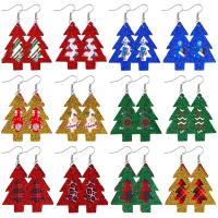 Boucles d'oreilles de Noël, cuir PU, avec alliage de zinc, arbre de noël, impression, Bijoux de Noël & modèles différents pour le choix & pour femme, plus de couleurs à choisir Vendu par paire