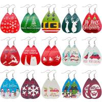 Christmas Earrings, PU Leather, with Zinc Alloy, Teardrop, printing, Christmas jewelry & for woman & luminated 