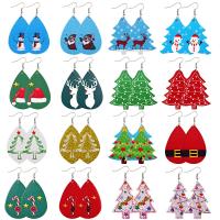 Christmas Earrings, PU Leather, with Zinc Alloy, printing, Christmas jewelry  & for woman 