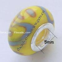 European Porcelain Beads , Rondelle, sterling silver double core without troll & stripe, yellow Approx 5mm 