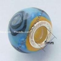European Porcelain Beads , Rondelle, sterling silver double core without troll, blue Approx 5mm 