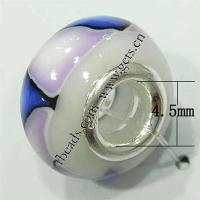 European Porcelain Beads , Rondelle, sterling silver double core without troll, blue Approx 4.5mm 