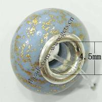 Abalorio Europeo de porcelana, Toroidal, doble núcleo de plata esterlina sin rosca, azul, 15x9mm, Vendido por UD