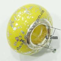 European Porcelain Beads , Rondelle, sterling silver double core without troll & silver foil, yellow Approx 4.5mm 