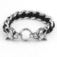 Men Bracelet, Titanium Steel, with PU Leather, plated, for man 210mm 