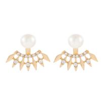 Zinc Alloy Rhinestone Stud Earring, ABS Plastic Pearl, with Zinc Alloy, gold color plated, fashion jewelry & for woman & with rhinestone, 2.3cmX2.2cm 