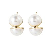 Plastic Pearl Zinc Alloy Earring, ABS Plastic Pearl, with Zinc Alloy, gold color plated, fashion jewelry & for woman, white, 1.4cmX1.2cm 