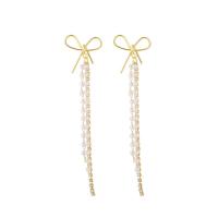 Fashion Fringe Earrings, ABS Plastic Pearl, with Zinc Alloy, gold color plated, fashion jewelry & for woman & with rhinestone, 9.3cmX2.1cm 