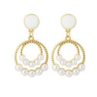 Sterling Silver Drop Earring, Plastic Pearl, with Zinc Alloy, gold color plated, fashion jewelry & for woman, 4.3cmX2.3cm 