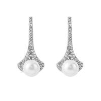 Sterling Silver Drop Earring, Plastic Pearl, with Zinc Alloy, silver color plated, fashion jewelry & for woman & with rhinestone, white, 2.9cmX1.3cm 