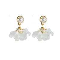 Sterling Silver Drop Earring, Plastic Pearl, with Zinc Alloy, gold color plated, fashion jewelry & for woman, white, 4.1CM 