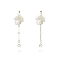 Brass Drop Earring, Plastic Pearl, with Brass, gold color plated, fashion jewelry & for woman, white 